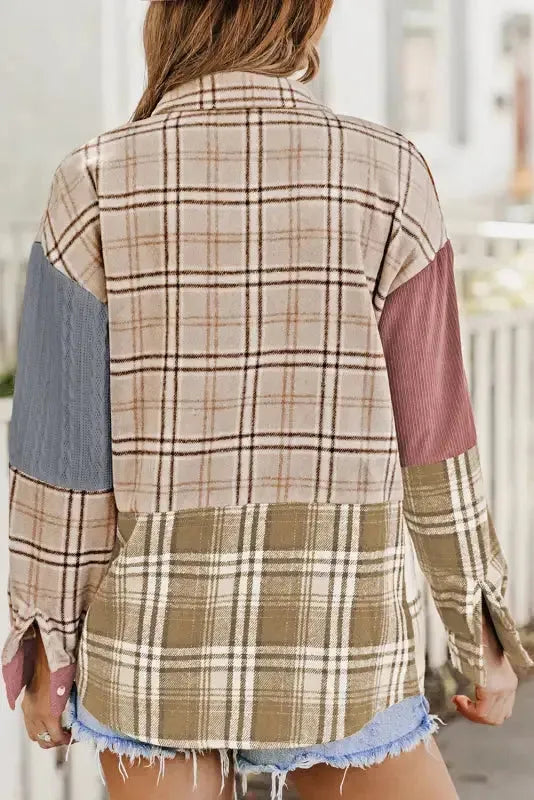 Plaid Color Block Patchwork Shacket - Fashionfitz