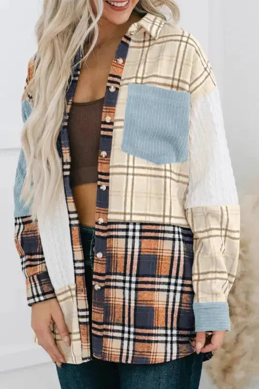 Plaid Color Block Patchwork Shacket - Fashionfitz