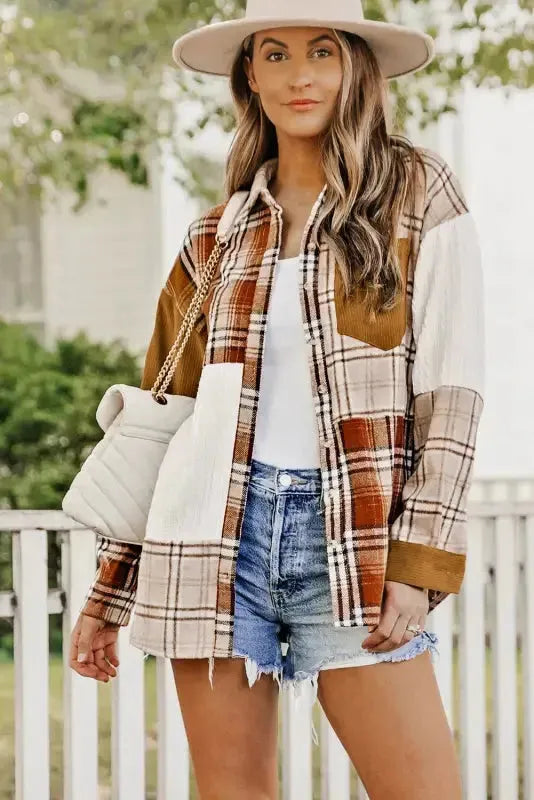 Plaid Color Block Patchwork Shacket - Fashionfitz