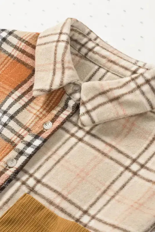 Plaid Color Block Patchwork Shacket - Fashionfitz