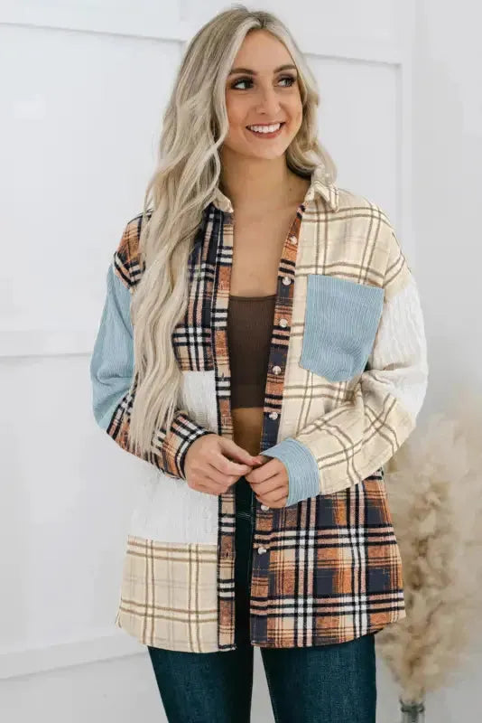 Plaid Color Block Patchwork Shacket - Fashionfitz