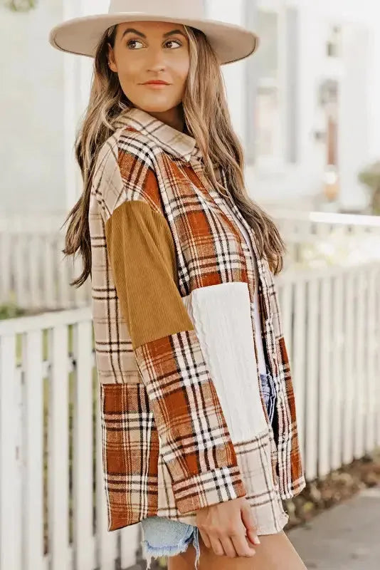 Plaid Color Block Patchwork Shacket - Fashionfitz