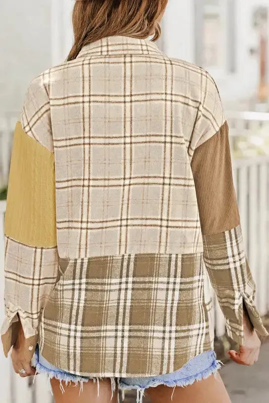 Plaid Color Block Patchwork Shacket - Fashionfitz