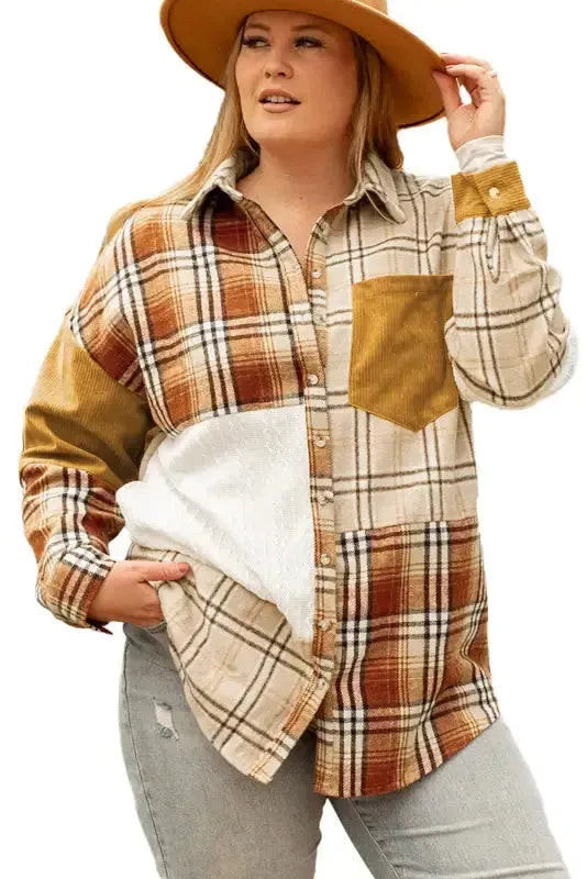 Plaid Color Block Patchwork Shacket - Fashionfitz