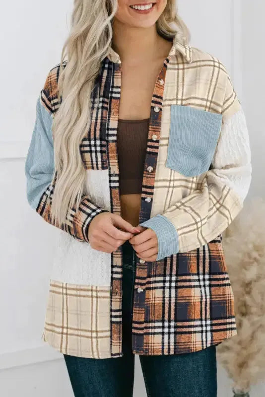 Plaid Color Block Patchwork Shacket - Fashionfitz