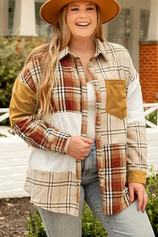 Plaid Color Block Patchwork Shacket - Fashionfitz