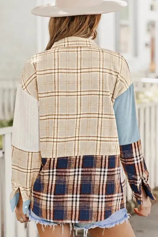 Plaid Color Block Patchwork Shacket - Fashionfitz