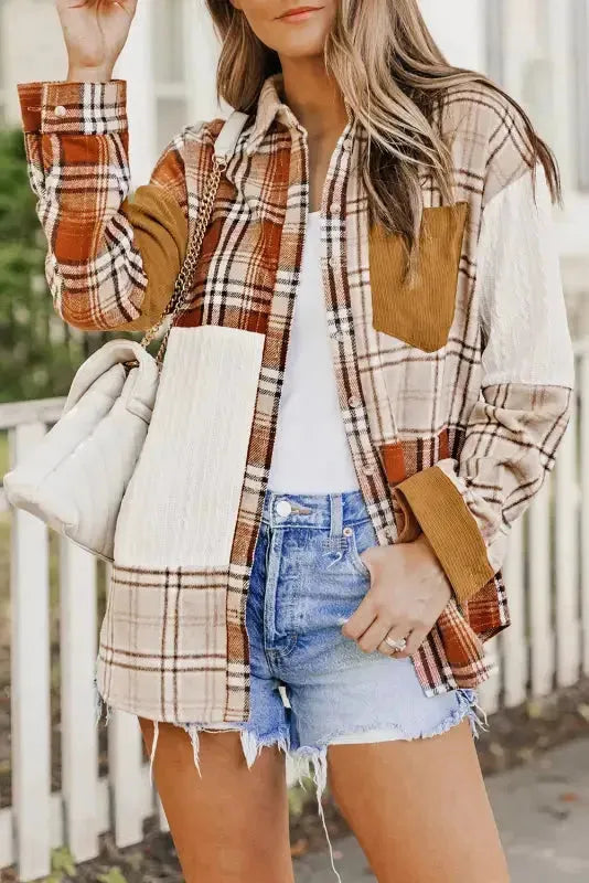 Plaid Color Block Patchwork Shacket - Fashionfitz