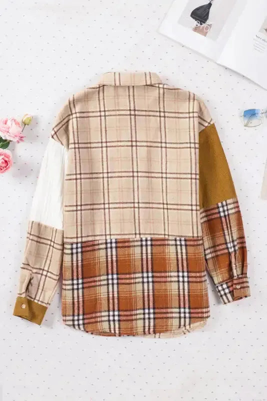 Plaid Color Block Patchwork Shacket - Fashionfitz