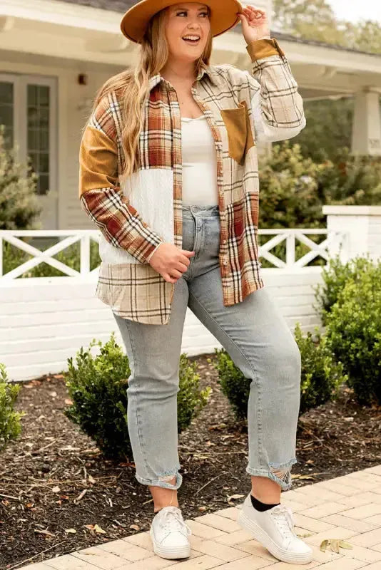 Plaid Color Block Patchwork Shacket - Fashionfitz