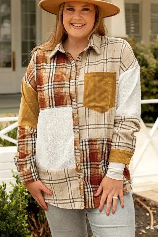 Plaid Color Block Patchwork Shacket - Fashionfitz