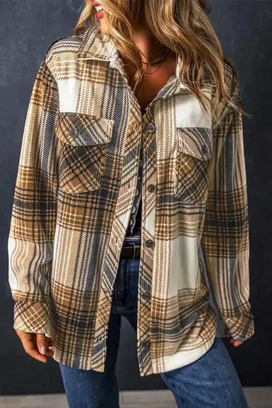 Plaid Flap Pocket Button Up Shacket - Fashionfitz