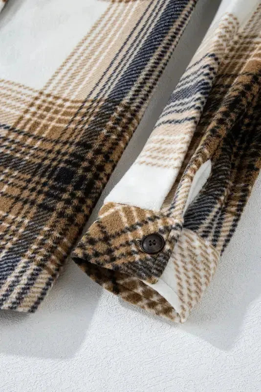Plaid Flap Pocket Button Up Shacket - Fashionfitz