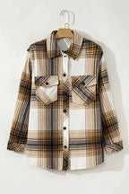 Plaid Flap Pocket Button Up Shacket - Fashionfitz
