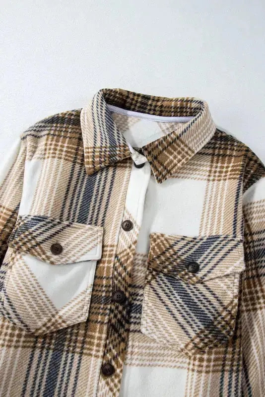 Plaid Flap Pocket Button Up Shacket - Fashionfitz