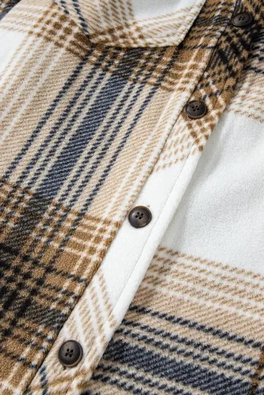 Plaid Flap Pocket Button Up Shacket - Fashionfitz