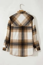 Plaid Flap Pocket Button Up Shacket - Fashionfitz