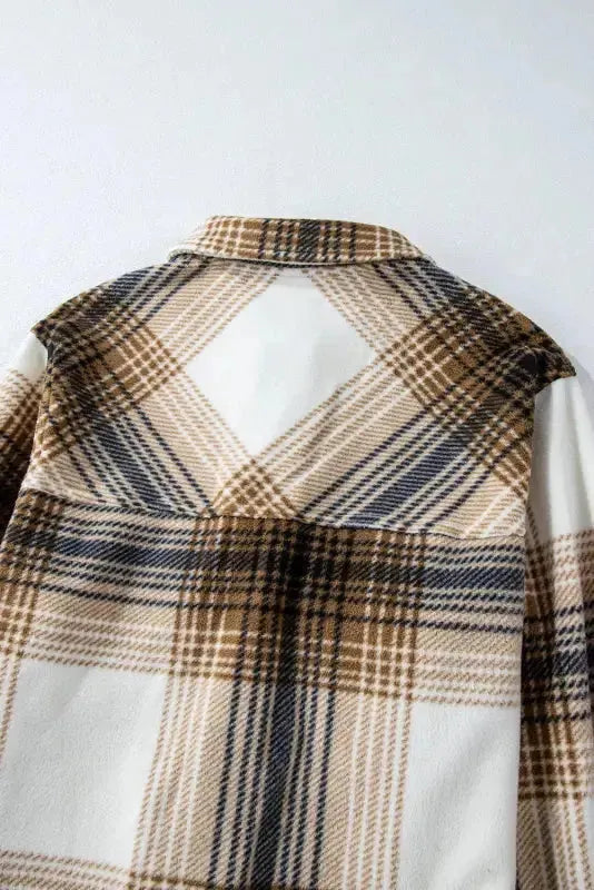 Plaid Flap Pocket Button Up Shacket - Fashionfitz