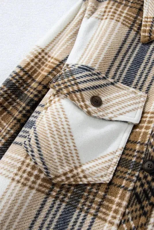 Plaid Flap Pocket Button Up Shacket - Fashionfitz