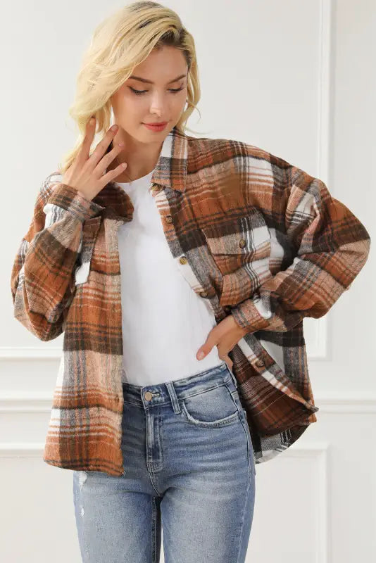 Plaid flap pockets shacket - fashionfitz