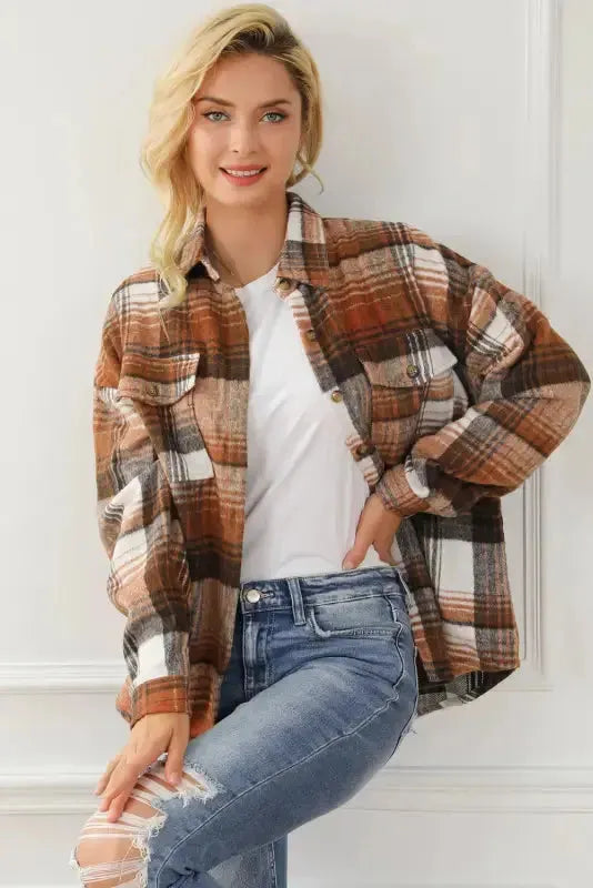 Plaid Flap Pockets Shacket - Fashionfitz