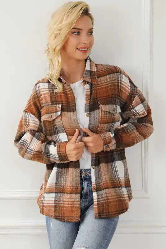 Plaid flap pockets shacket - fashionfitz