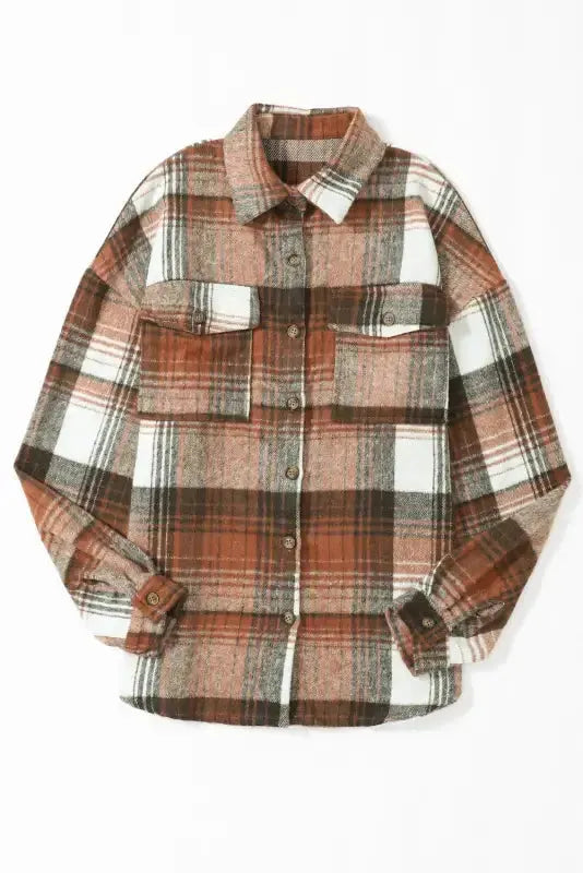 Plaid Flap Pockets Shacket - Fashionfitz