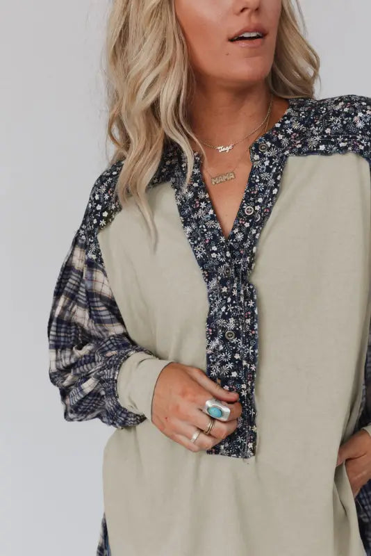 Plaid floral pullover top - plus size - blouses