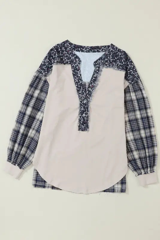 Plaid floral pullover top - plus size - blouses