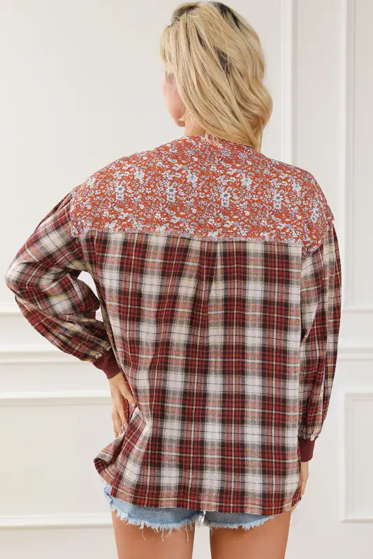 Plaid floral pullover top - plus size - blouses