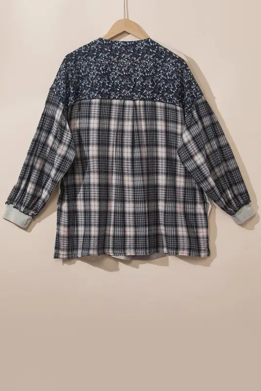 Plaid floral pullover top - plus size - blouses