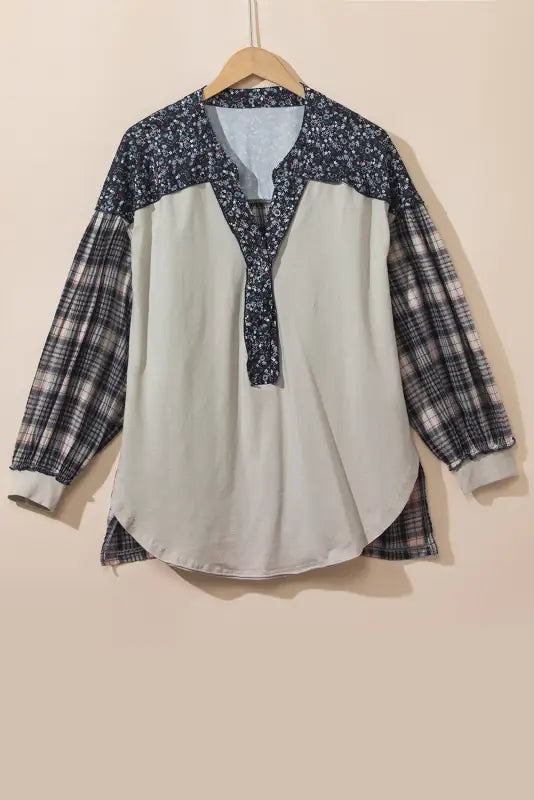 Plaid floral pullover top - plus size - blouses