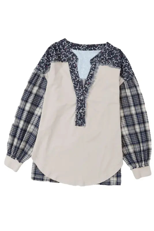 Plaid floral pullover top - plus size - blouses