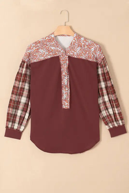 Plaid floral pullover top - plus size - blouses