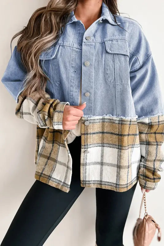 Plaid fusion oversized denim jacket | women’s jackets | fashionfitz