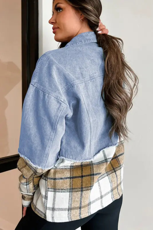 Plaid fusion oversized denim jacket | women’s jackets | fashionfitz