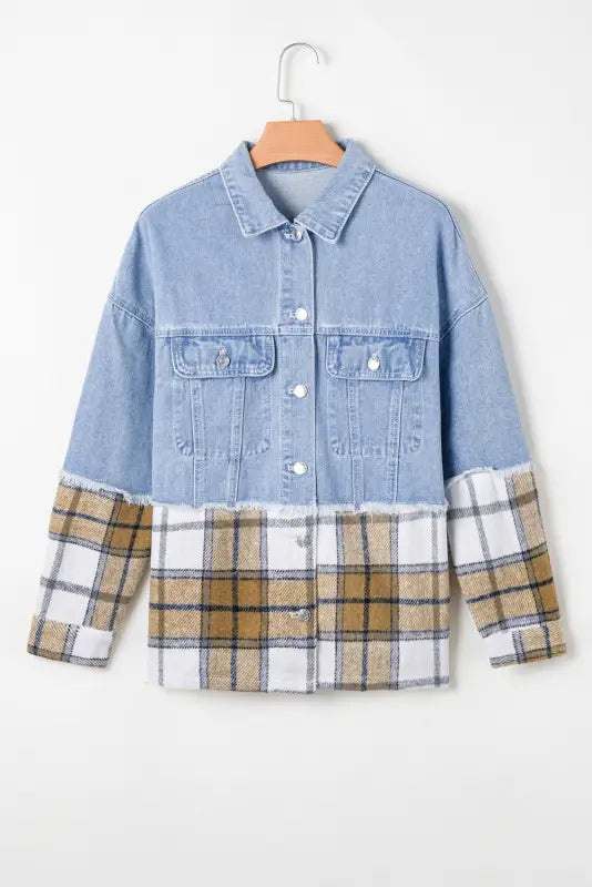 Plaid fusion oversized denim jacket | women’s jackets | fashionfitz