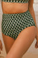 Plaid high waist bikini - dotted mesh patchwork