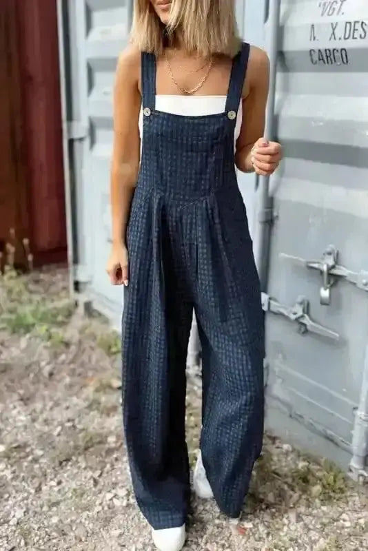 Plaid highland chic high waist dungaree overalls front view — Fashionfitz UK