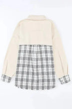 Plaid Patchwork Denim Jacket - Khaki, Distressed, Raw Edge - Fashionfitz