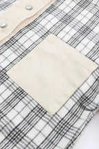 Plaid Patchwork Denim Jacket - Khaki, Distressed, Raw Edge - Fashionfitz