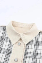 Plaid Patchwork Denim Jacket - Khaki, Distressed, Raw Edge - Fashionfitz