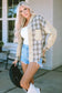 Khaki distressed raw edge plaid patchwork denim jacket - jackets