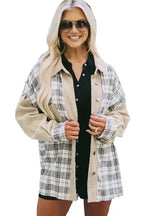 Plaid Patchwork Denim Jacket - Khaki, Distressed, Raw Edge - Fashionfitz