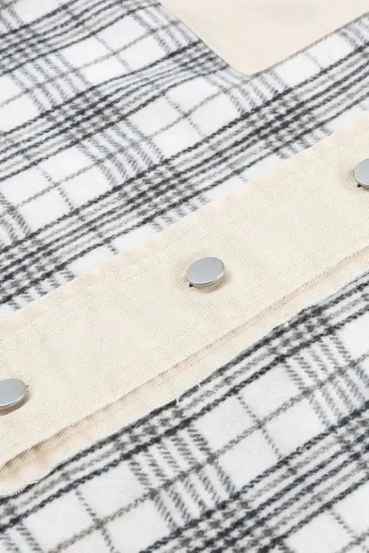 Plaid Patchwork Denim Jacket - Khaki, Distressed, Raw Edge - Fashionfitz