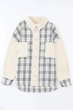 Plaid Patchwork Denim Jacket - Khaki, Distressed, Raw Edge - Fashionfitz