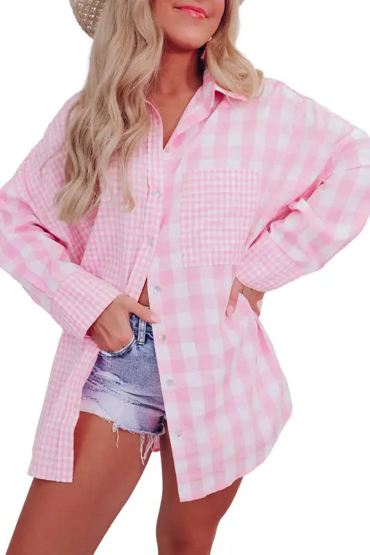 Plaid patchwork shirt - shirts