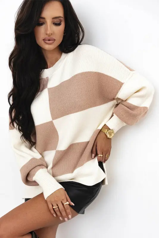 Plaid posh slouchy sweater | stylish sweaters | fashionfitz