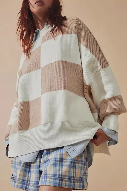 Plaid posh slouchy sweater | stylish sweaters | fashionfitz