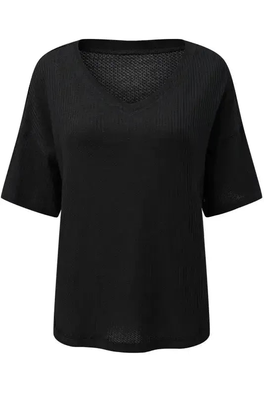 Plain Waffle Knit Drop Shoulder Loose Top - Fashionfitz